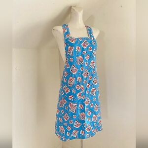 Vintage Light Blue & Rose Pattern Apron Full Front Tie Back OTH